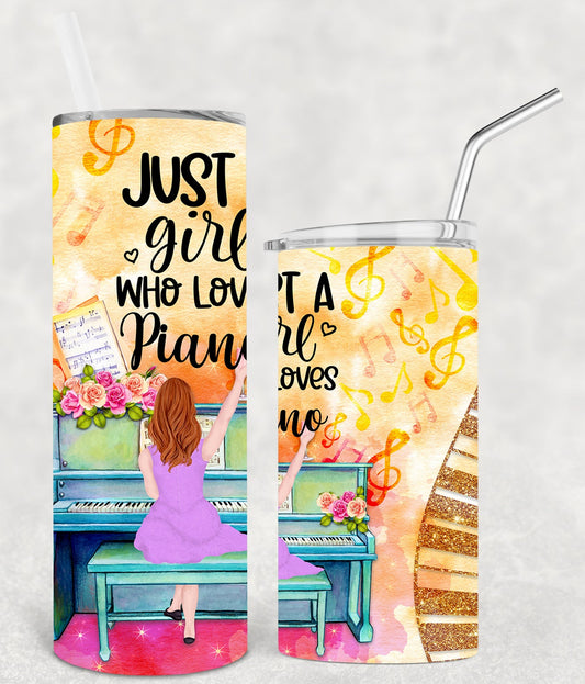 Just A Girl Who Loves Piano 20 Oz Skinny Tumbler
