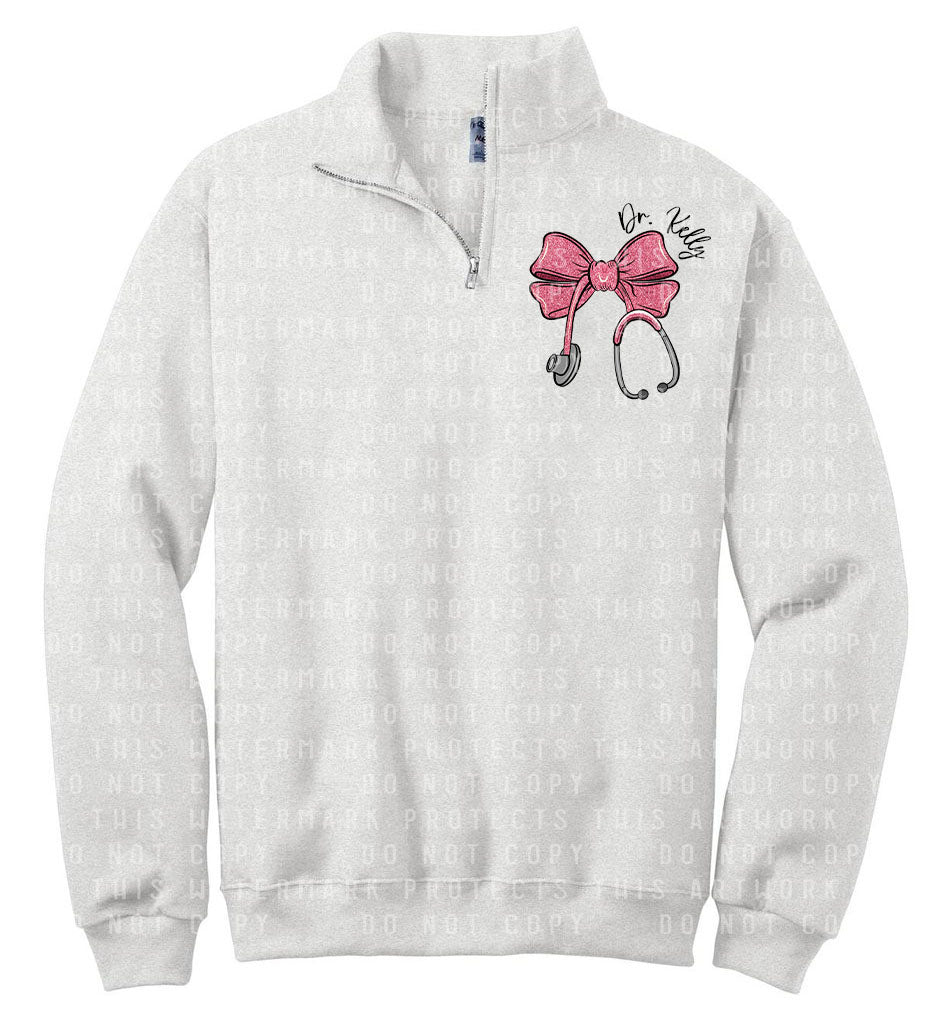 Pink Stethoscope Bow Quarter Zip