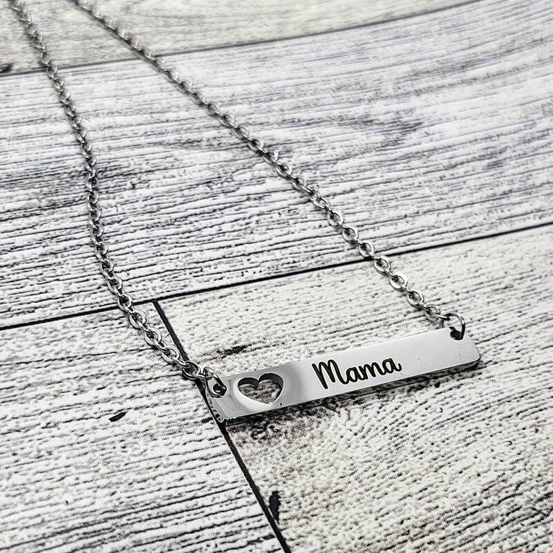 Custom Engraved Heart Bar Necklace