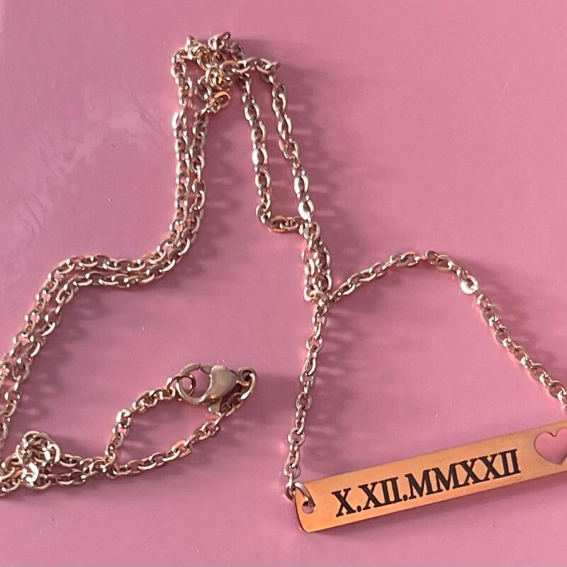 Custom Engraved Heart Bar Necklace
