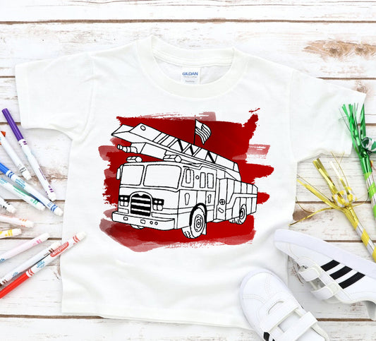 Coloring Tee - Fire Truck Graphic Tee