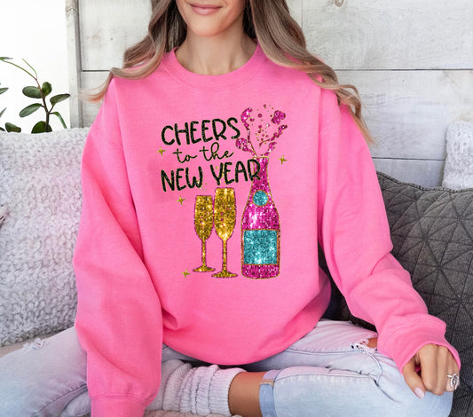 Cheers to the New Year Faux Glitter Graphic Tee