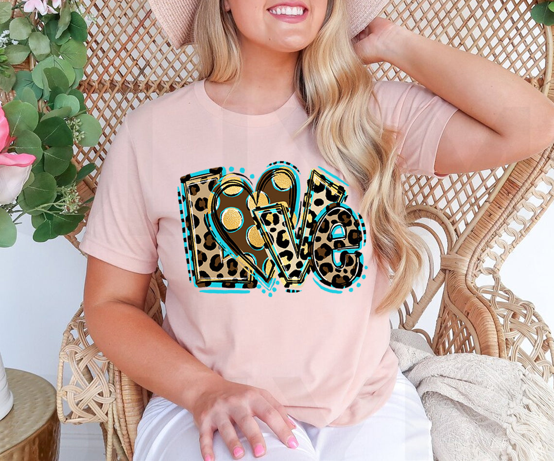 Love Leopard Turquoise Graphic Tee
