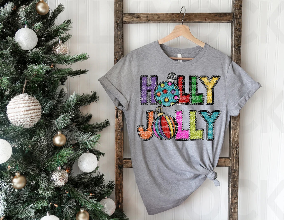 Holly Jolly Faux Glitter Graphic Tee