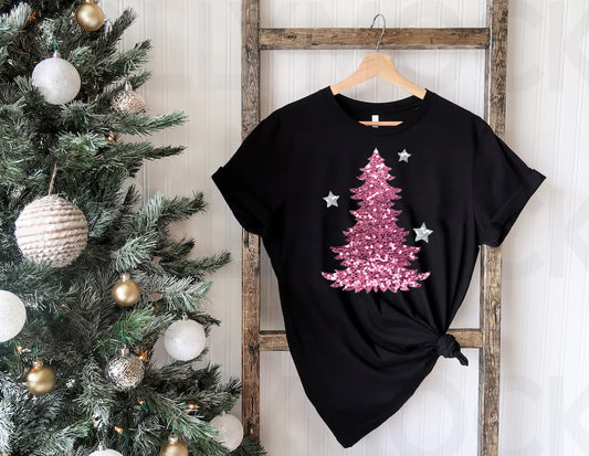 Faux Glitter Pink Tree Graphic Tee