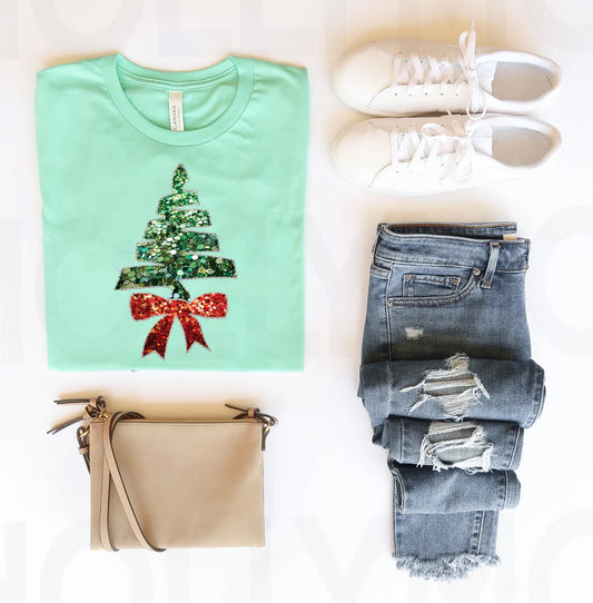 Faux Glitter Christmas Tree Graphic Tee
