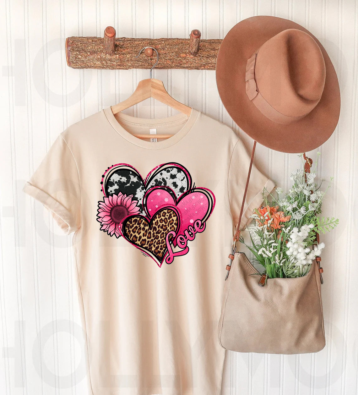 Love Hearts Cow Leopard Graphic Tee