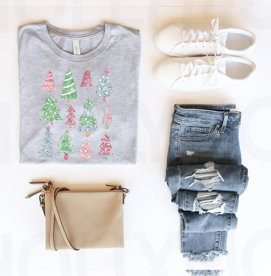 Faux Glitter Christmas Trees Graphic Tee