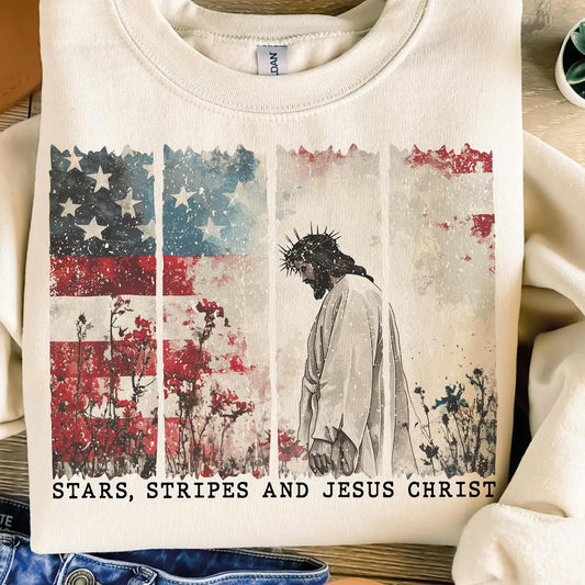 Stars Stripes and Jesus Christ Graphic Tee
