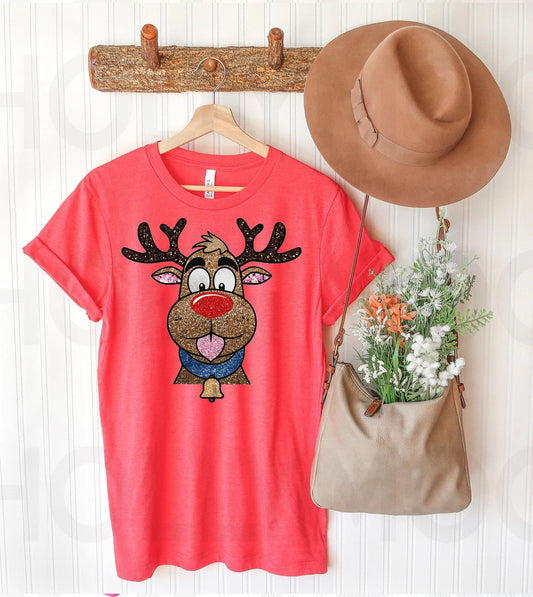 Faux Glitter Reindeer Graphic Tee