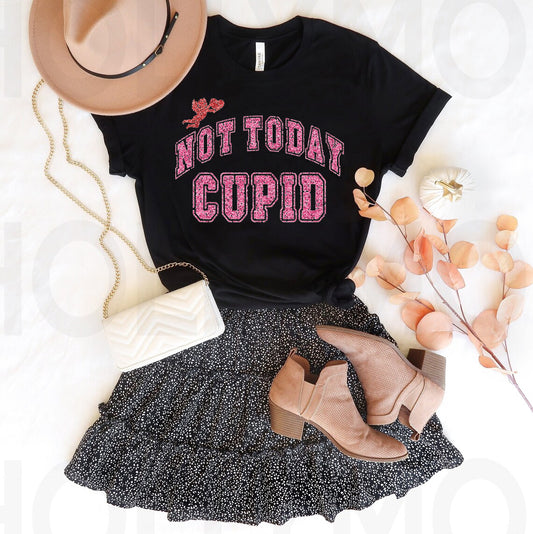 Not Today Cupid Faux Glitter Graphic Tee