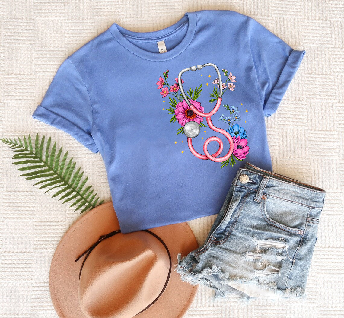 Floral Stethoscope Graphic Tee