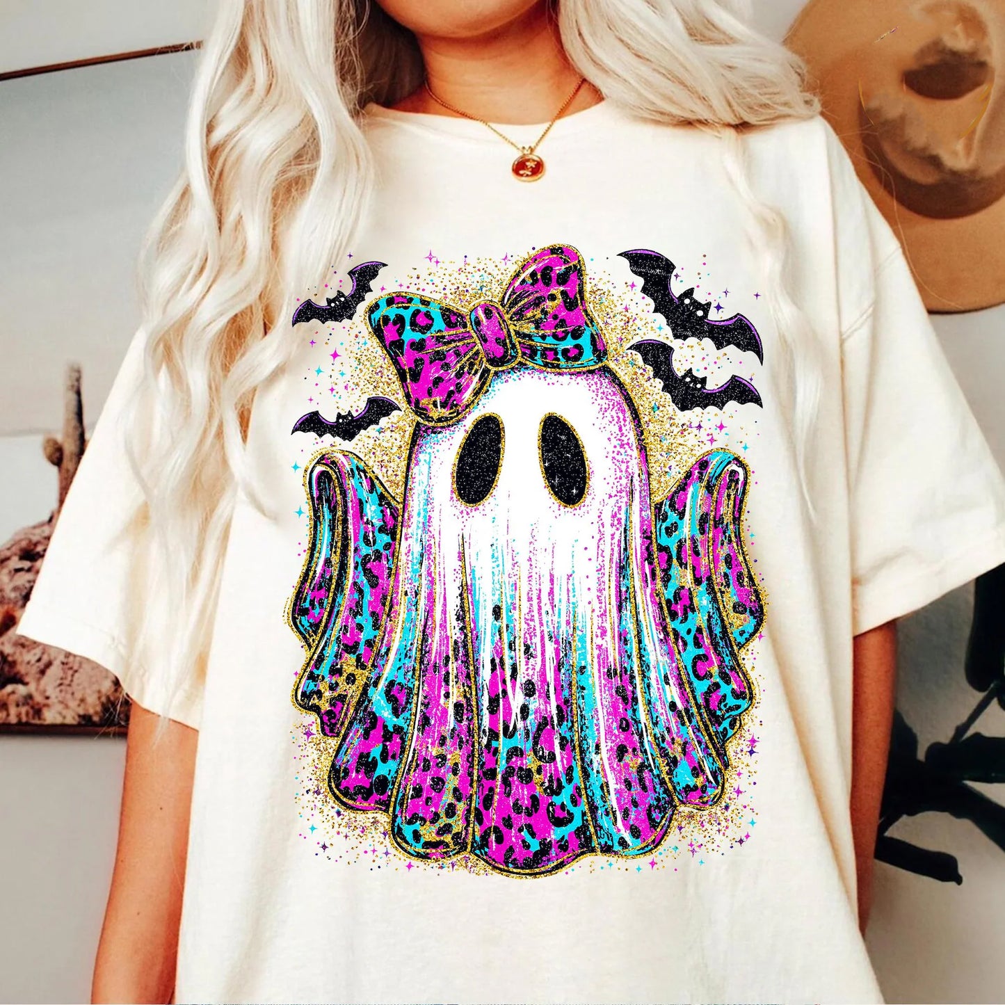 Leopard Glitter Ghost Graphic Tee