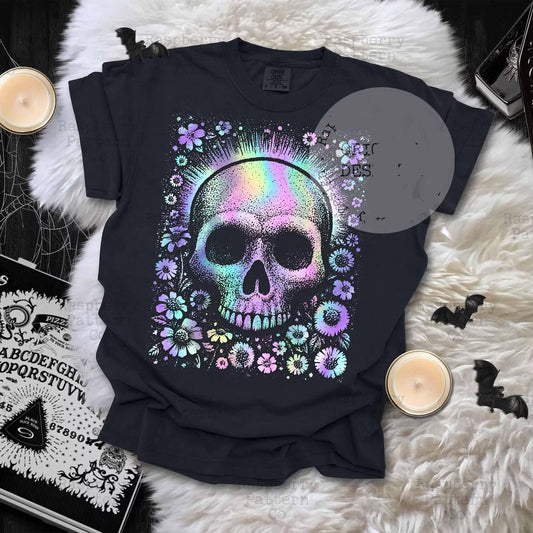 Floral Iridescent Skull Graphic Tee