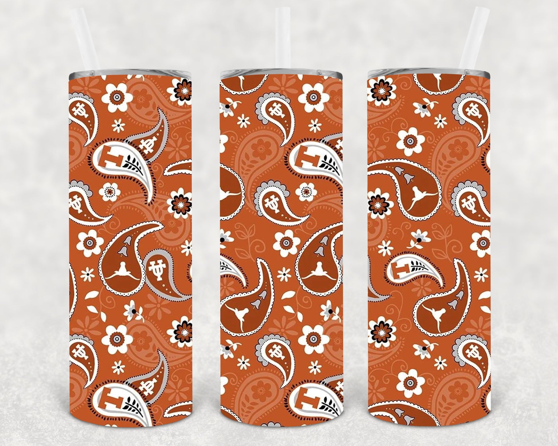 Texas Longhorns Paisley 20 Oz Skinny Tumbler
