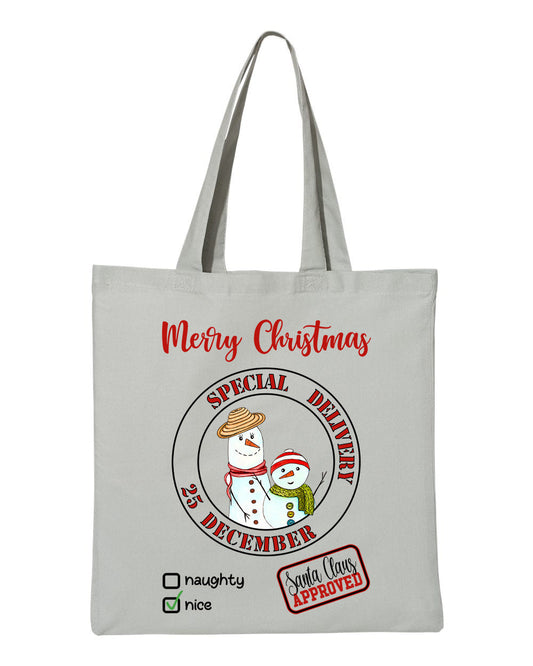 Merry Christmas Snowman Tote Bag