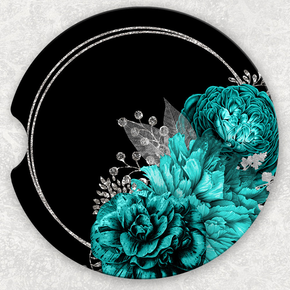 Car Coaster Set - Turquoise Floral