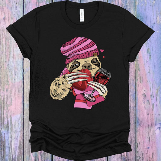 Valentine Wine Sloth Graphic Tee Graphic Tee