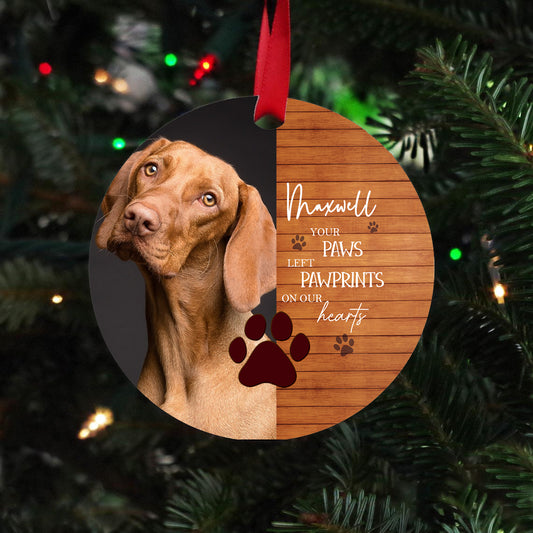 Your Paws Left Footprints on Our Hearts Customized Ornament