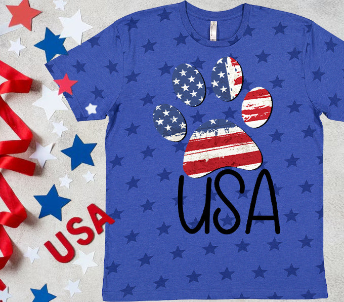 USA Flag Paw Print Graphic Tee