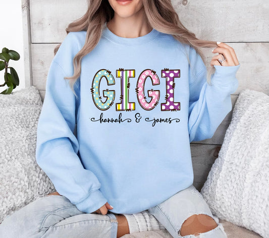 Mixed Pattern Gigi - Customize with Name and Kids Names Graphic Tee