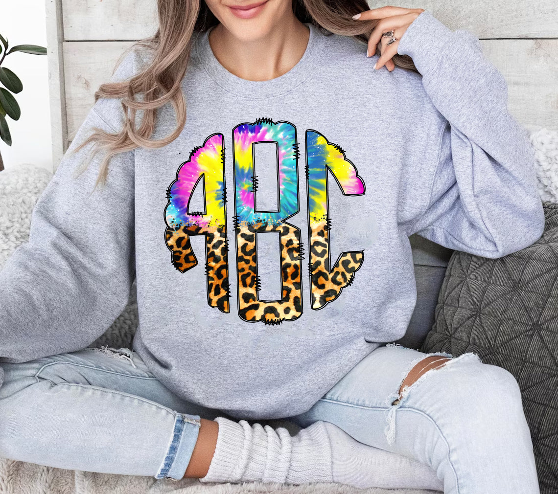 Tie Dye Leopard Monogram Graphic Tee