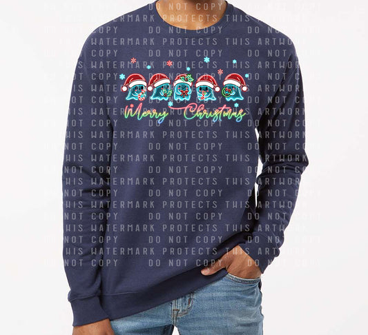 Merry Christmas Neon Ghosts Graphic Tee
