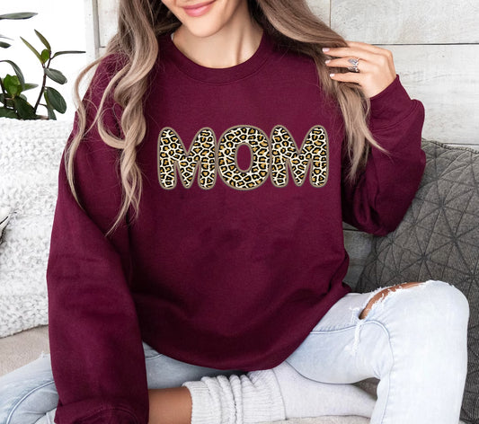 Mom Leopard Faux Embroidery - Customize with Name Graphic Tee