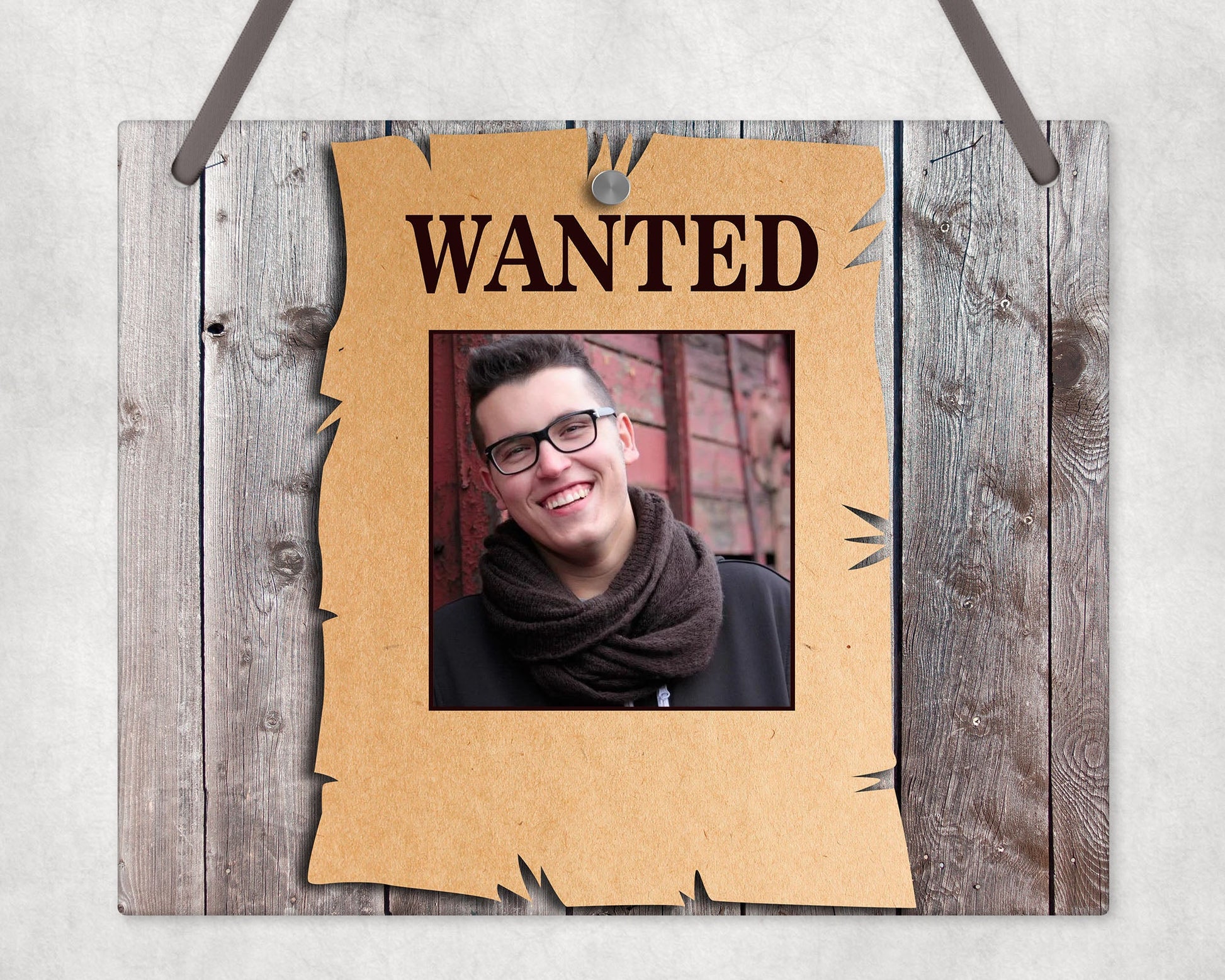 Wanted With Photo Wall Sign Hanging
