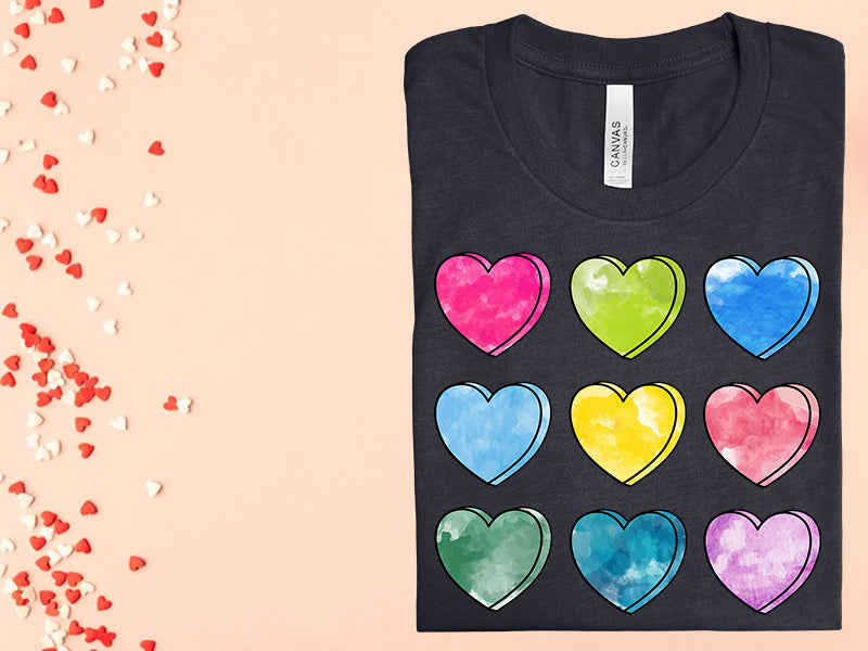 Watercolor Hearts Graphic Tee Graphic Tee