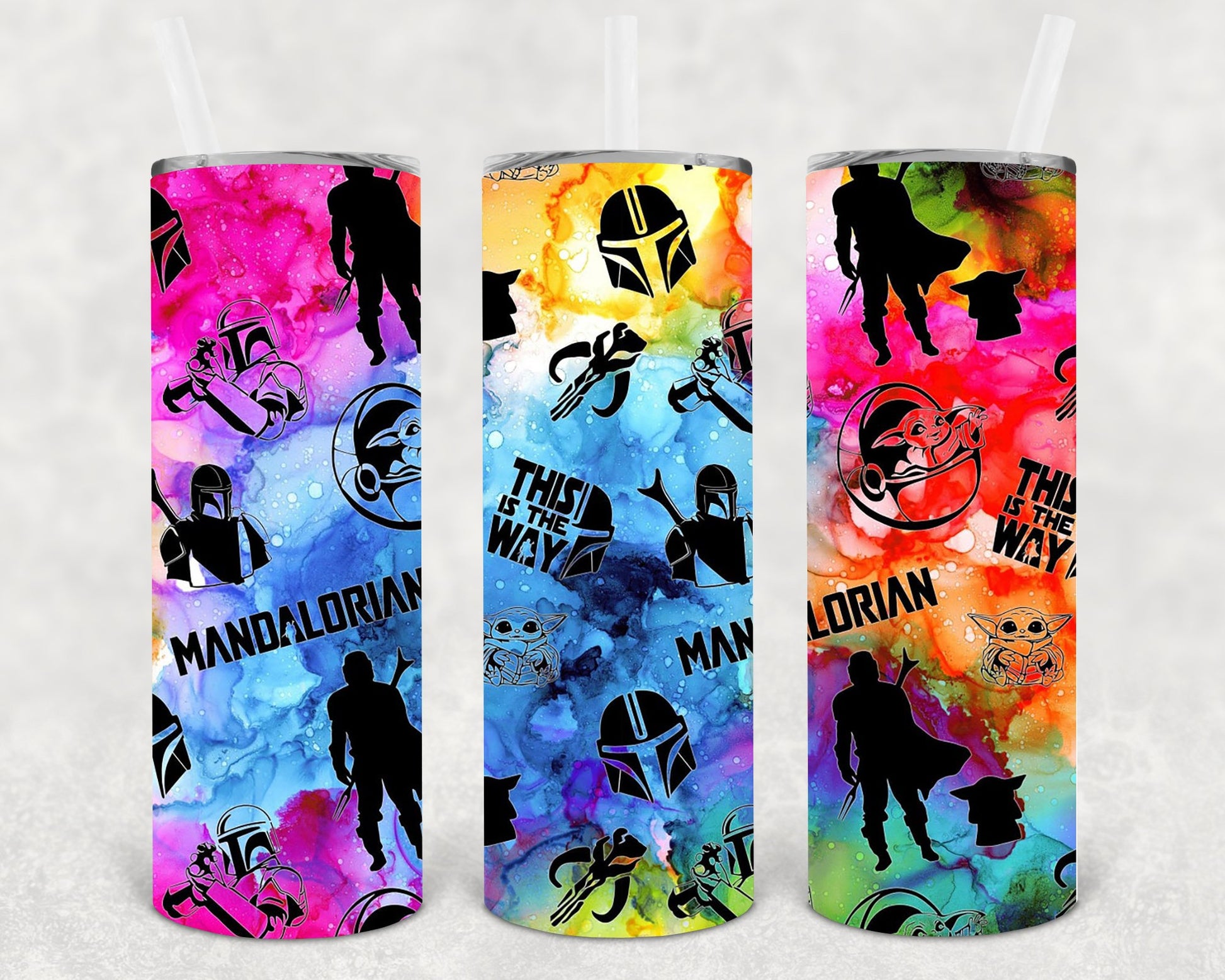 Watercolor Mandalorian 20 Oz Skinny Tumbler
