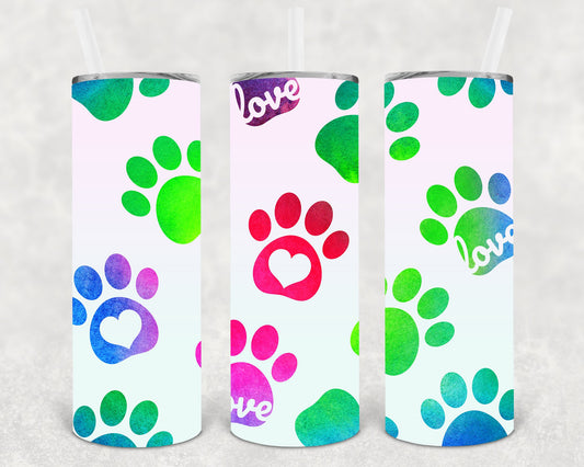 Watercolor Paws 20 Oz Skinny Tumbler