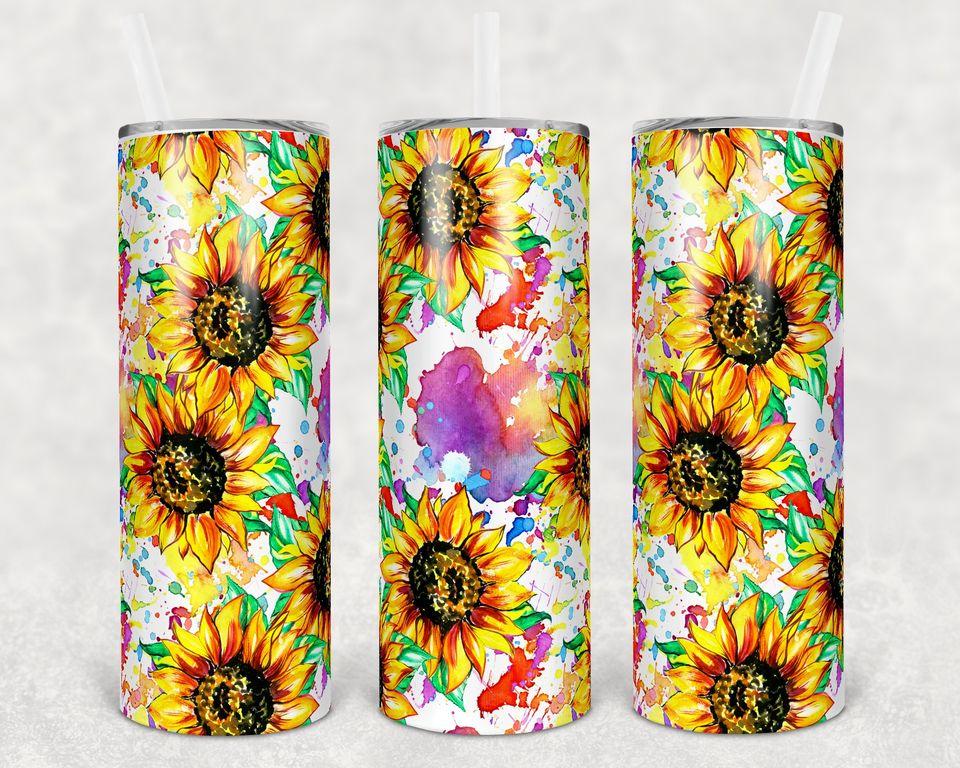 Watercolor Sunflowers 20 Oz Skinny Tumbler