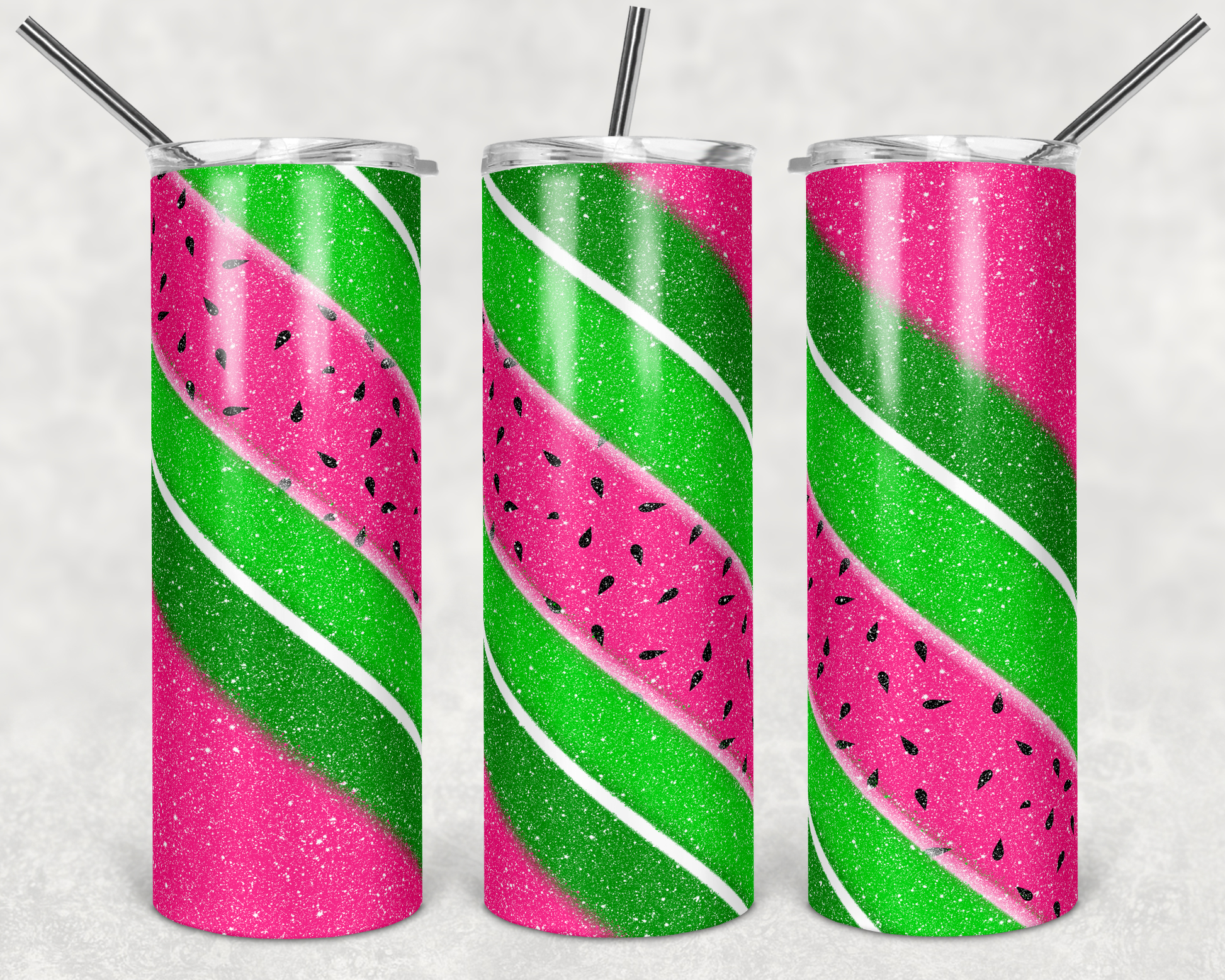 Watermelon Glitter 20 Oz Skinny Tumbler