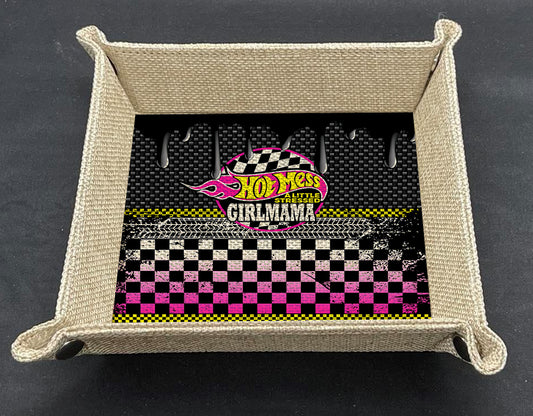 Hot Mess a Little Stressed Girl Mama Burlap Snap Tray