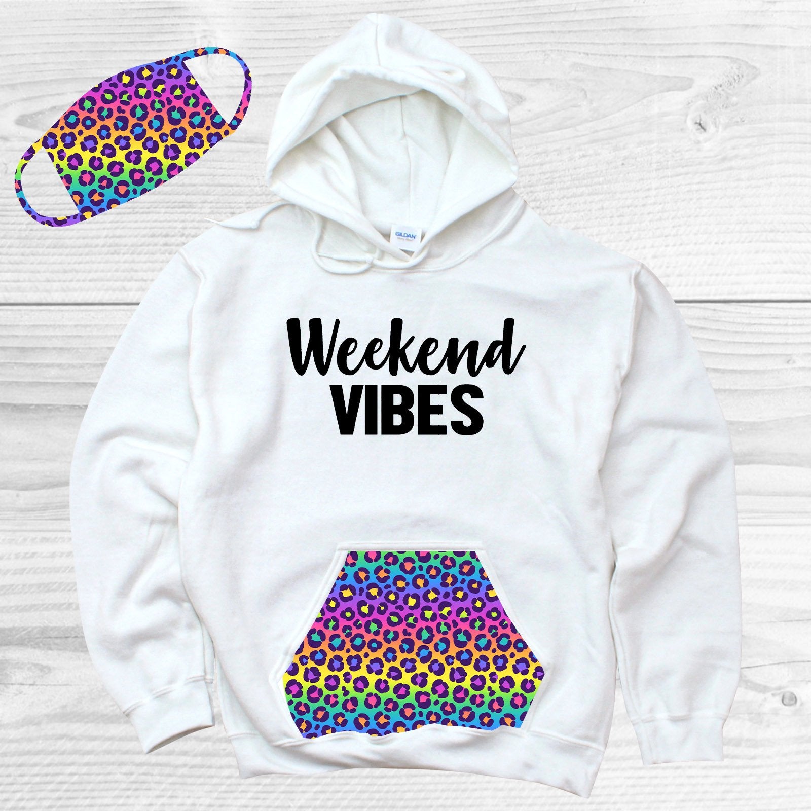 Weekend Vibes Pattern Pocket Hoodie Graphic Tee