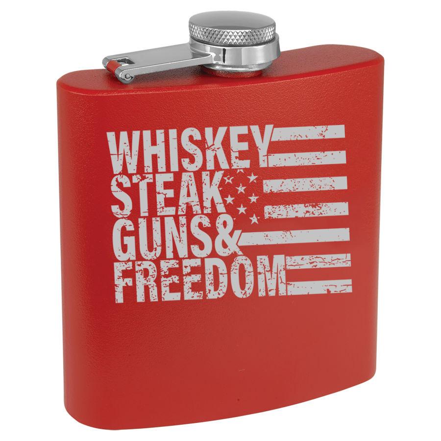 Whiskey Steak Guns & Freedom 6 Oz Engraved Flask Polar Camel
