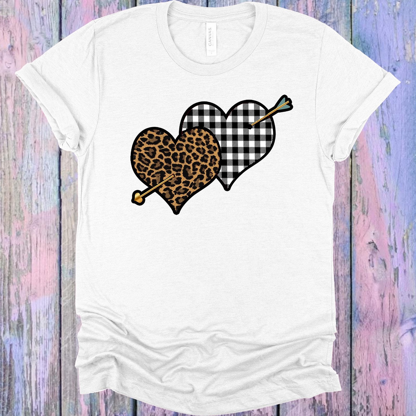 White Plaid Leopard Hearts Graphic Tee Graphic Tee
