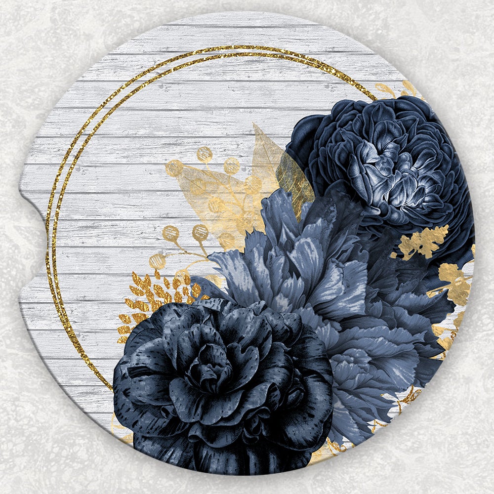 Car Coaster Set - Wood Navy Floral