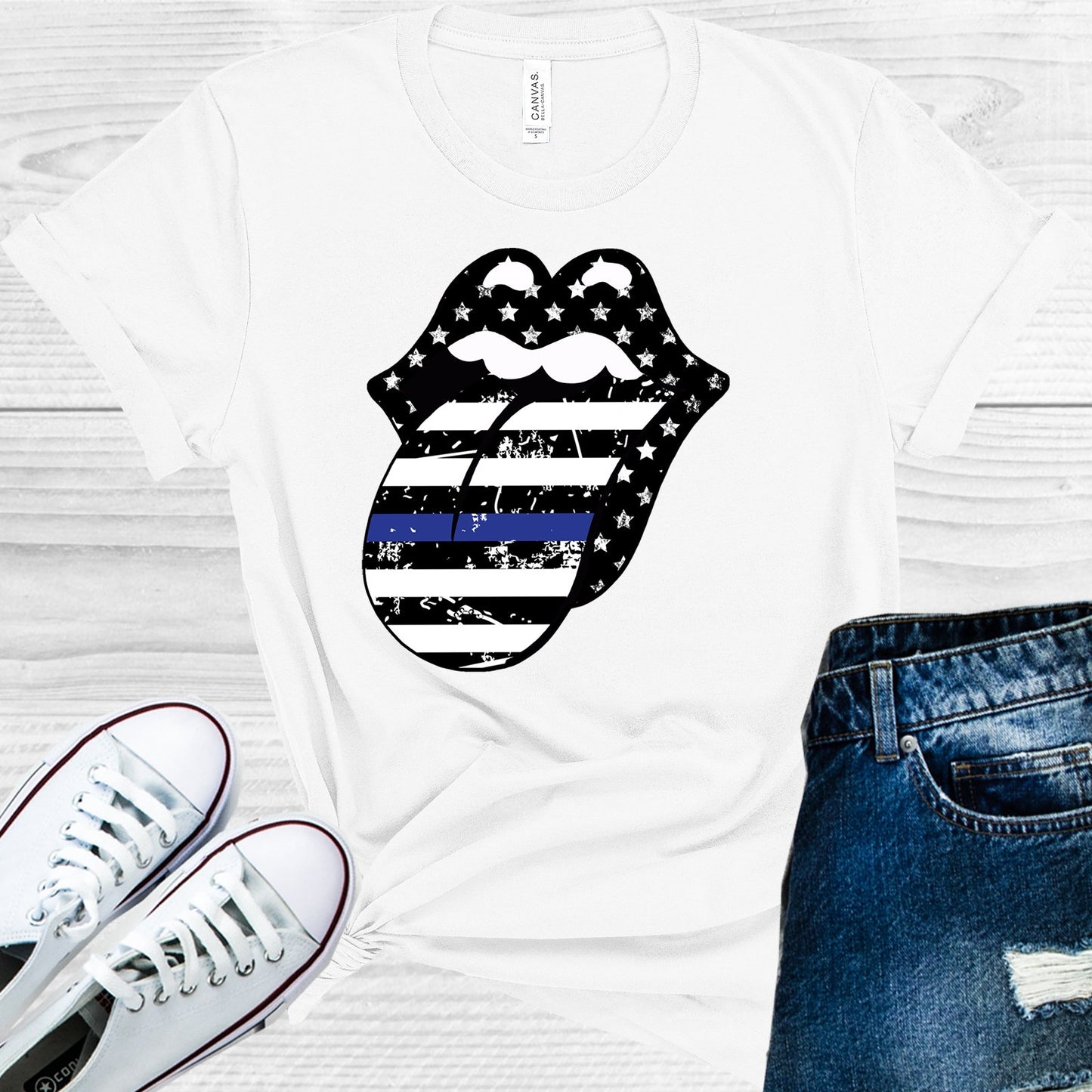 Thin Blue Line Tongue Graphic Tee Graphic Tee