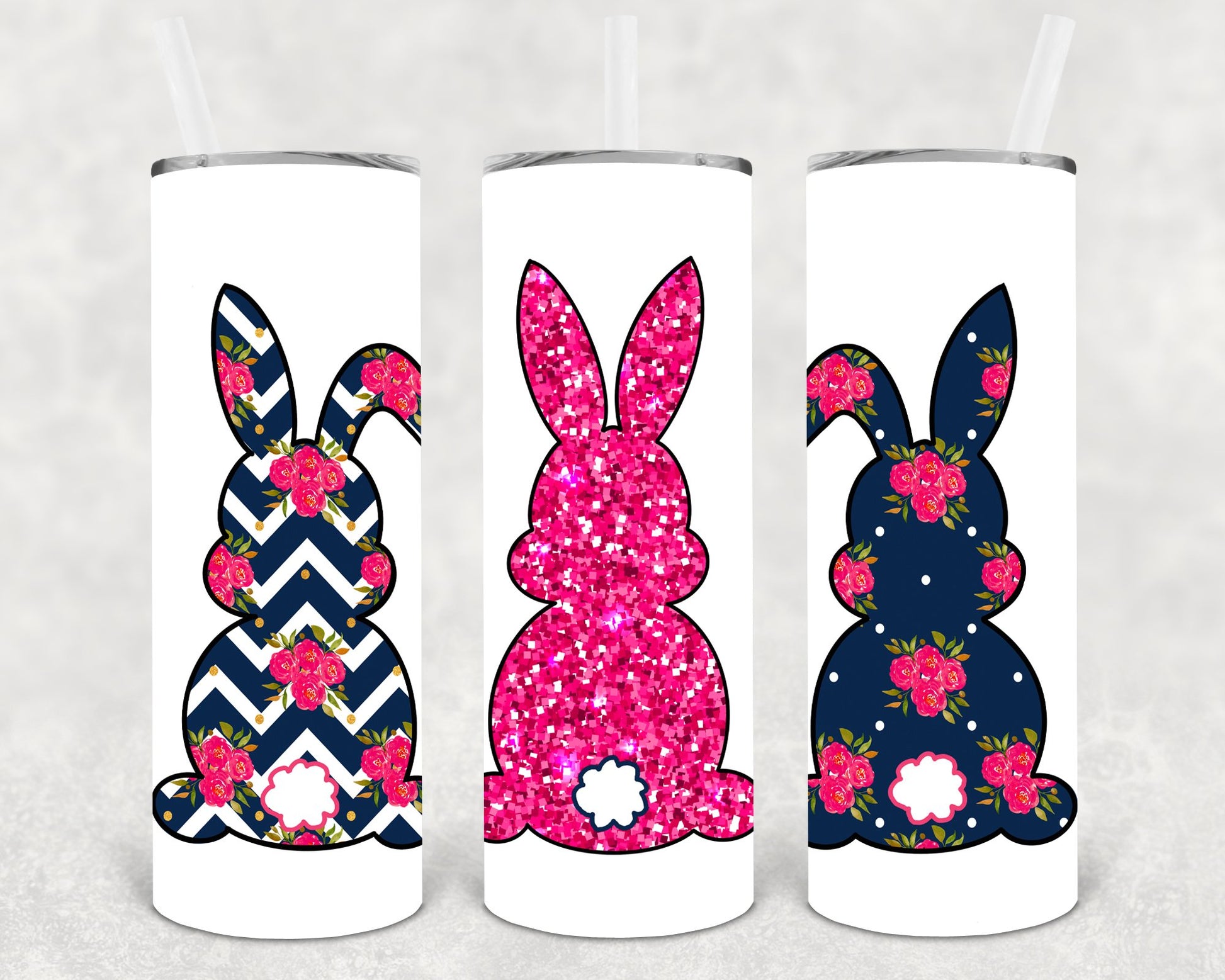 Navy And Pink Easter Bunnies 20 Oz Skinny Tumbler