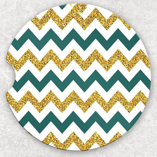 Car Coaster Set - Teal And Gold Chevron