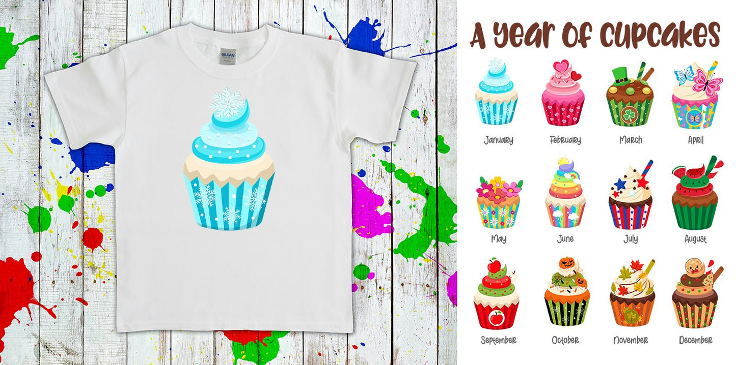 A Year Of Cupcakes Monthly Graphic Tee Graphic Tee