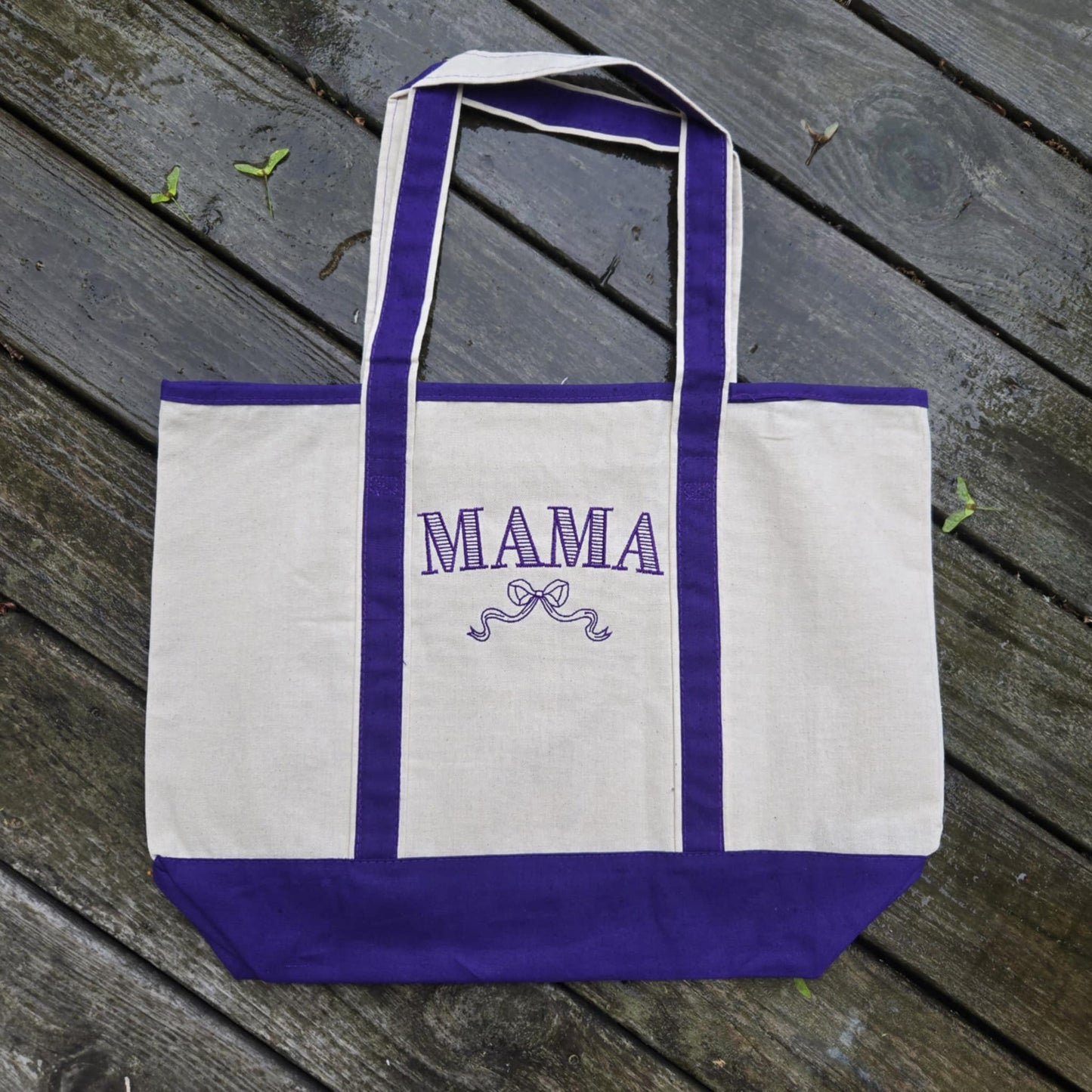 Mama Ribbon Embroidered Tote Bag