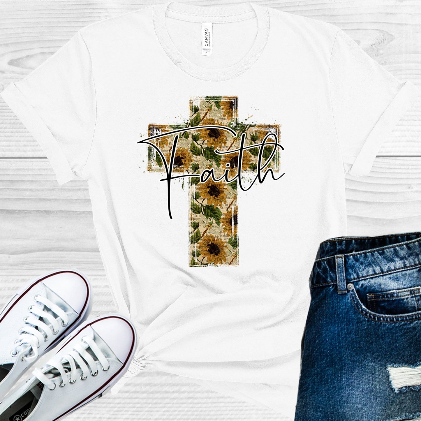 Faith Sunflower Cross Graphic Tee Graphic Tee