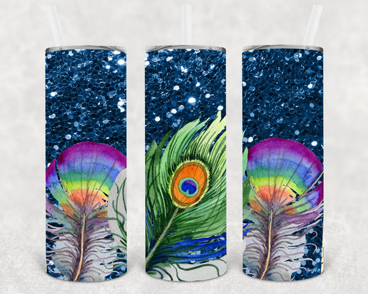 Peacock Feathers 20 Oz Skinny Tumbler