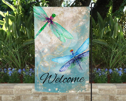 Welcome Dragonflies Garden Flag