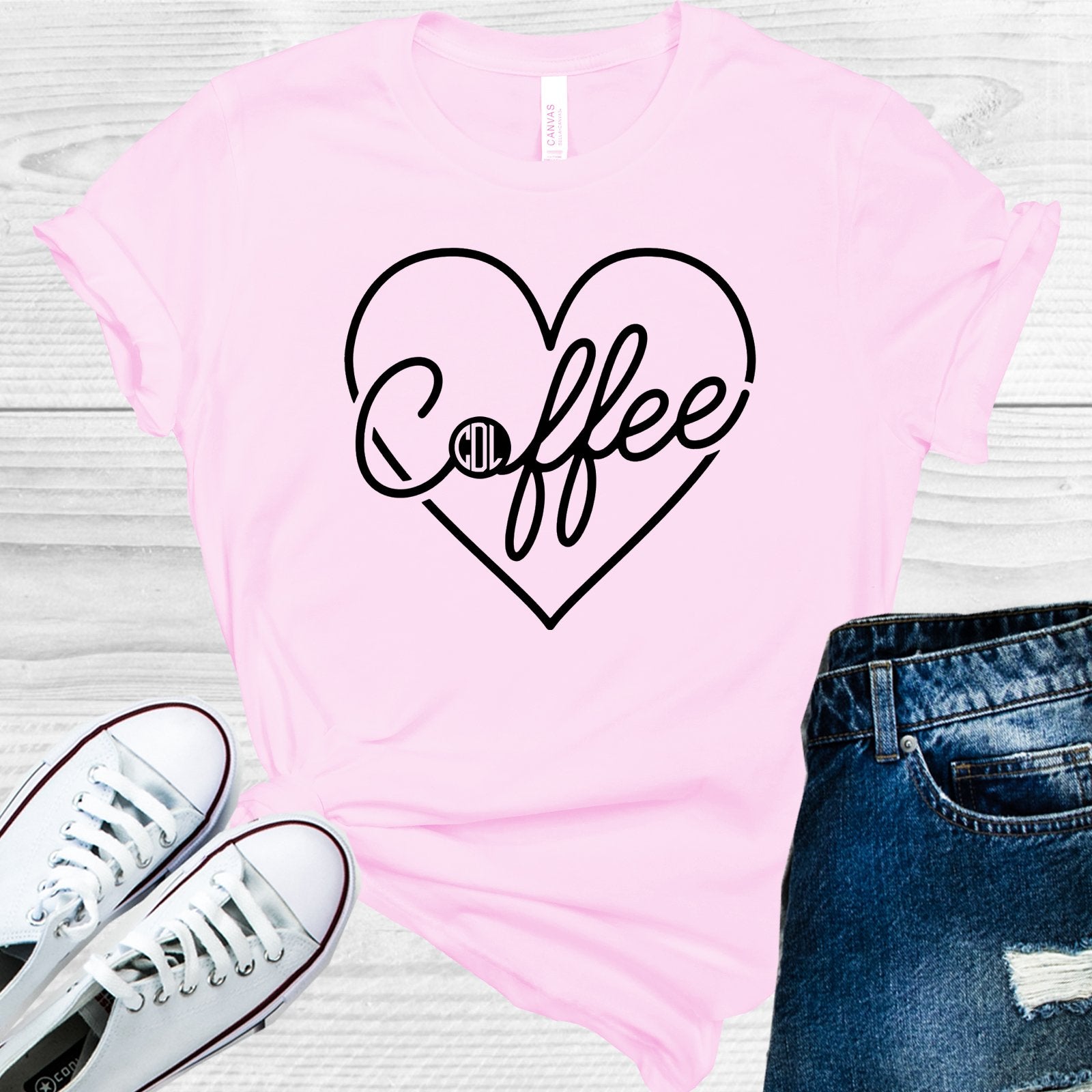 Monogram Coffee Heart Customized Graphic Tee Graphic Tee