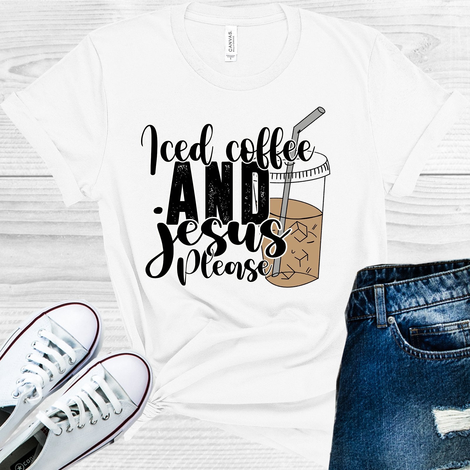 Iced Coffee And Jesus Please Graphic Tee Graphic Tee