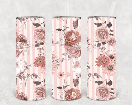 Floral Stripes 20 Oz Skinny Tumbler